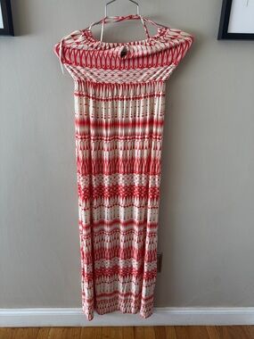 Deletta Red and White Patterned Maxi Dress